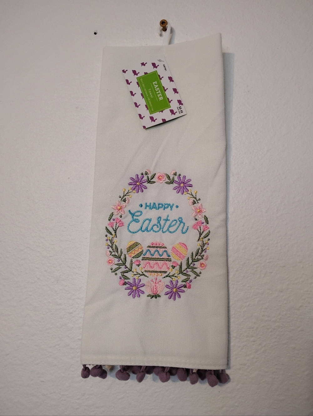 Happy Easter Kitchen Towel Pastel Tassels